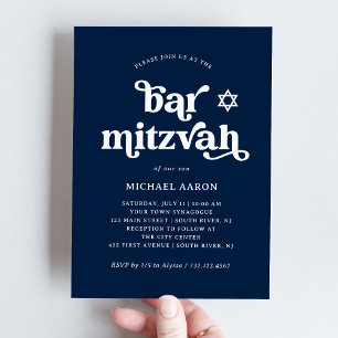 Boho und Retro Dunkelblau Bar Mitzwa Einladung