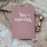 Boho und Retro Dusty Rose | Bat Mitzvah Einladung<br><div class="desc">Diese einfache und boho Bat Mitzvah Einladung zeigt eine weiße Retro-Typografie auf einem staubigen,  rosa Rose Hintergrund mit einem passenden Star of David.</div>