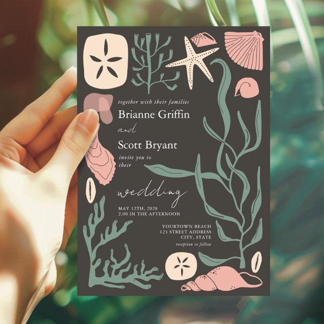Boho Under Sea Dark Nautical Wedding Einladung (Von Creator hochgeladen)
