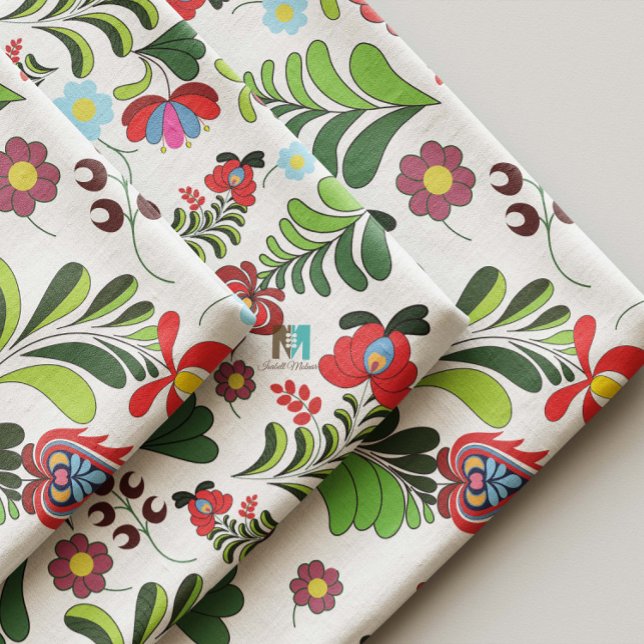 Boho, ungarisches Volksgut, Blumenmuster, Matyo, T Stoff (Hungarian Matyó boho floral fabric close-up cottagecore linen - DIY sewing, craft projects handmade)