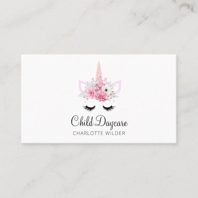 Boho Unicorn Child Daycare Business Card Visitenkarte (Vorderseite)