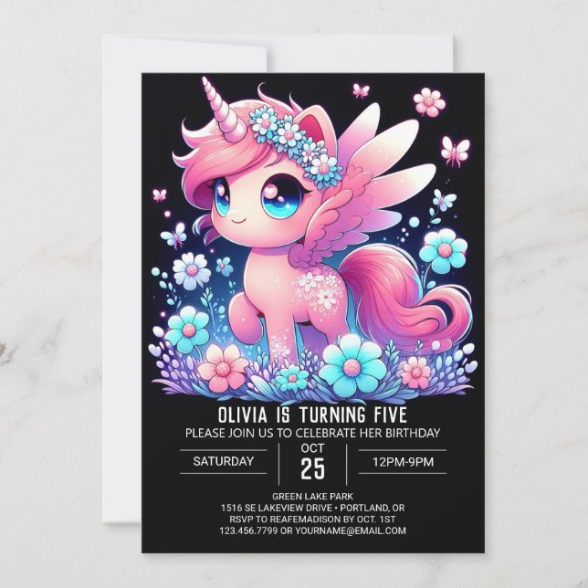 Boho Unicorn Digital Geburtstag Einladung (Vorderseite)