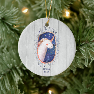 Boho Unicorn Illustration Personalisiert Girl's Na Keramik Ornament