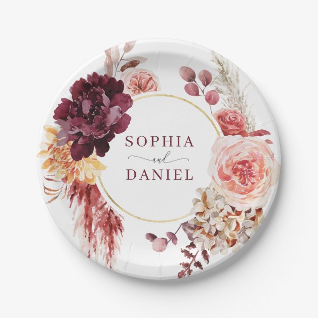 Boho-Üppiges Pampasgras-Papierteller Pappteller (Vorderseite)