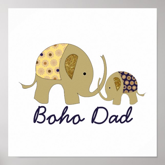 Boho Vater, Goldener Elefant Poster (Vorne)