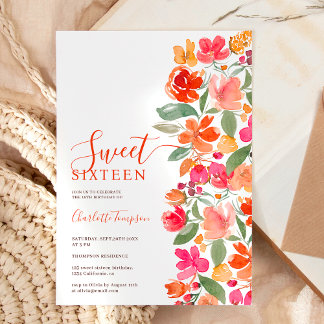 Boho verbrannte orange Erden Ton Blumenchic süß 16 Einladung