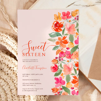 Boho verbrannte orange Erden Ton Blumenchic süß 16 Einladung