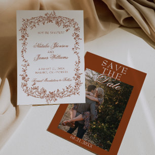 Boho verbranntes orangefarbenes florales botanisch save the date