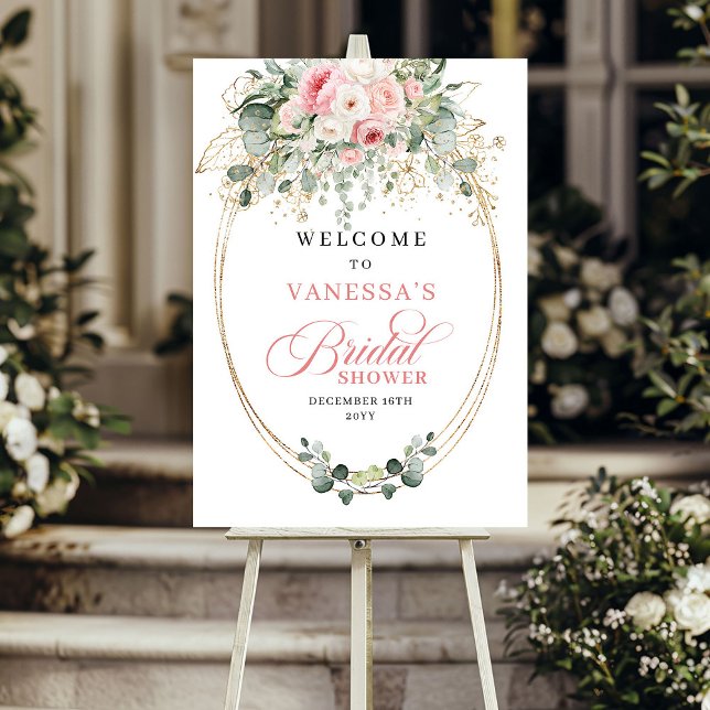 Boho Verstaubte Rosa Blumen Grünzeug Brautparty Poster (Boho Dusty Pink Flowers Greenery Bridal Shower Welcome)