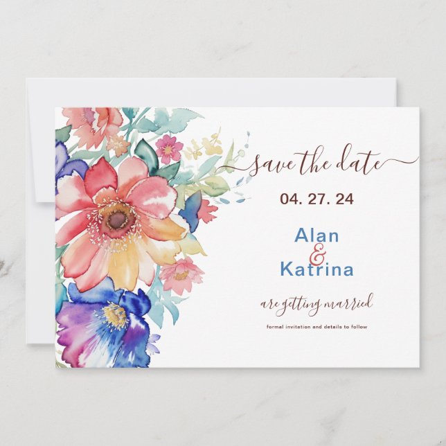 Boho Vibrant Blume Save the Date Einladung (Vorderseite)