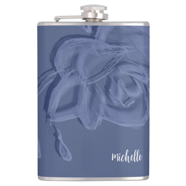 Boho Vintag Artistic Blue Blumen Flachmann (Vorderseite)