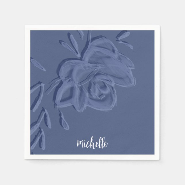 Boho Vintag Artistic Blue Blumen Serviette (Vorderseite)