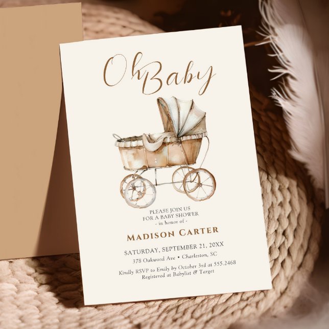 Boho Vintag Baby Carriage Baby Shooter Einladung (Von Creator hochgeladen)