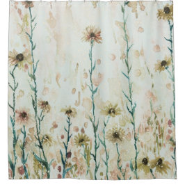 Boho Vintag Beige Wildblumen Duschvorhang