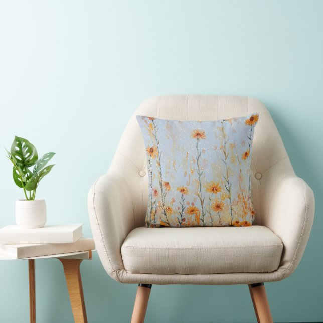 Boho Vintag Blue Wildblumen Kissen (Stuhl )