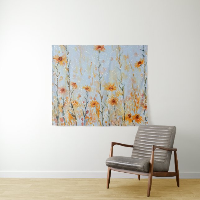 Boho Vintag Blue Wildblumen Wandteppich (Beispiel (Horizontal))