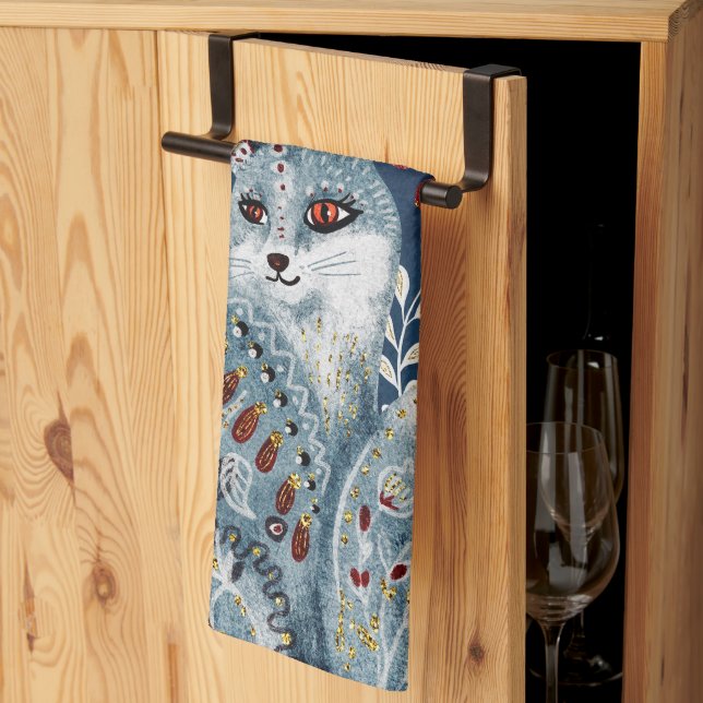 Boho Vintag Cat Danke Cook Geschirrtuch (Drittel gefaltet)