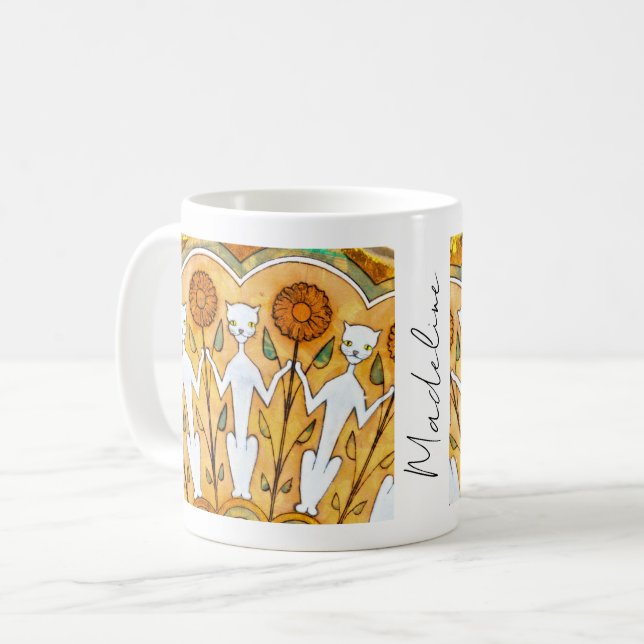 Boho Vintag Französisch Jugendstil Katzen Sonnenbl Kaffeetasse (Vorderseite Links)