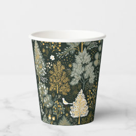 Boho Vintag Green Gold White Bird Tree Paper Cup Pappbecher