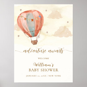 Boho Vintag Hot Air Ballon Babydusche Willkommen Poster