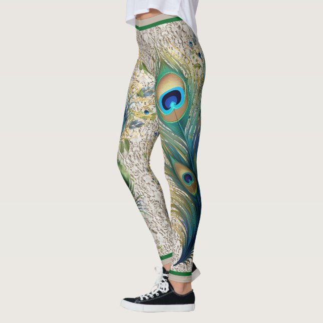 Boho Vintag Lace and Peacock Feathers Leggings (Links)