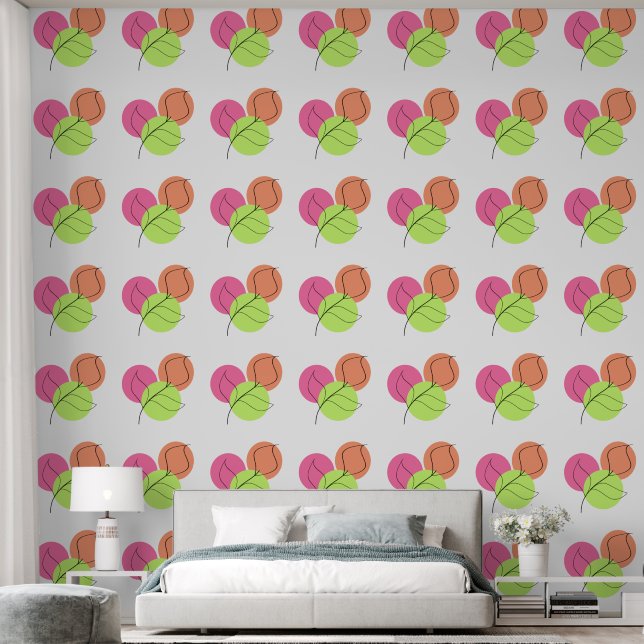 Boho Vintag Retro Abstrakte Blätter Tapete (Schlafzimmer)