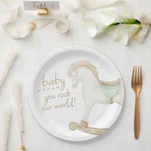 Boho Vintag Rocking Horse Cowboy Baby Showroom Pappteller