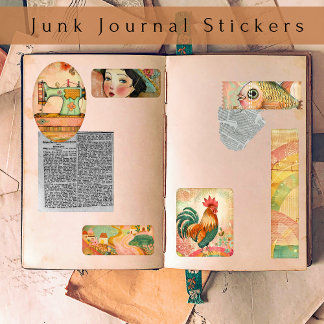 Boho Vintag Watercolor Pink Junk Journal Aufkleber