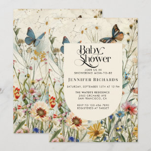 Boho Vintag Wildblume Baby Dusche Einladung