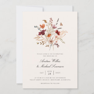 Boho Vintag Wildblume Hochzeit im Herbst Einladung