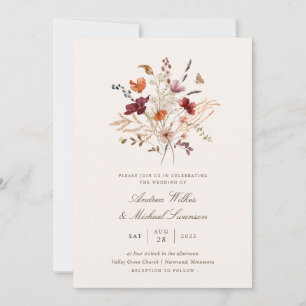 Boho Vintag Wildblume Hochzeit im Herbst Einladung