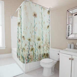 Boho Vintage Beige Wildblumen Duschvorhang