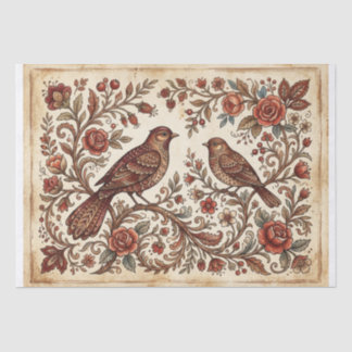 Boho Vintage Birds & Florals Seidenpapier