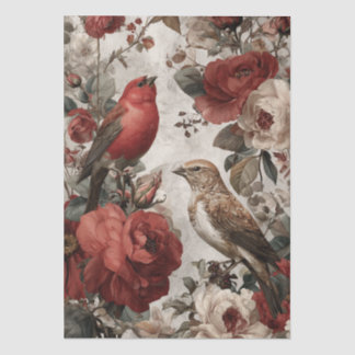 Boho Vintage Birds & Florals Seidenpapier