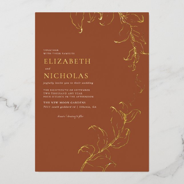 Boho Vintage Blätter Rustikaler Fall Folieneinladung (Vorderseite)