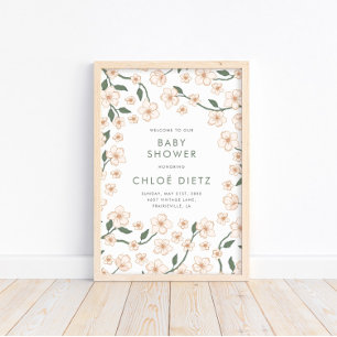 Boho-Vintage-Blumen-Baby-Shower-Willkommen Poster
