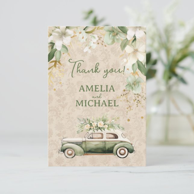 Boho Vintage botanische Hochzeit Dankeskarte (Stehend Vorderseite)