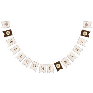 Boho Vintage Floral Beige Willkommens-Baby-Shower Wimpelkette