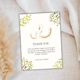 Boho Vintage Floral Greenery Schwan Baby Shower  Dankeskarte