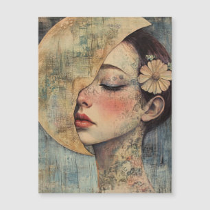Boho Vintage Frau und Halbmond Magnetkarte