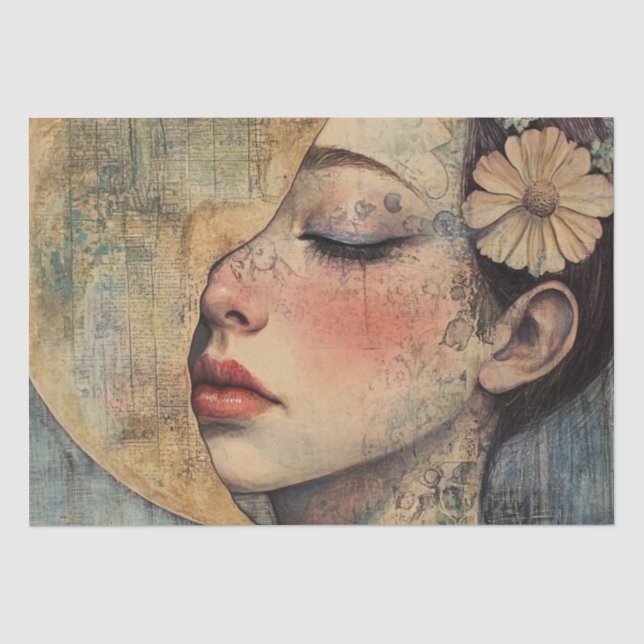 Boho Vintage Frau und Halbmond Seidenpapier (Vorderseite)