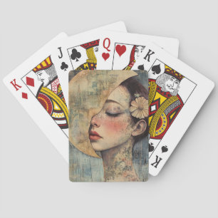 Boho Vintage Frau und Halbmond Spielkarten