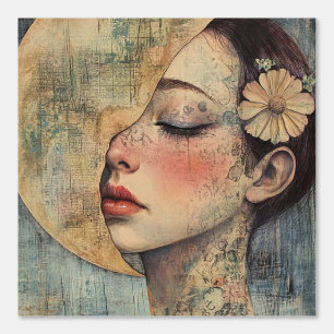 Boho Vintage Frau und Halbmond Tapete