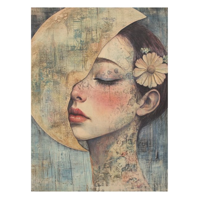 Boho Vintage Frau und Halbmond Tischdecke (Vorderseite)