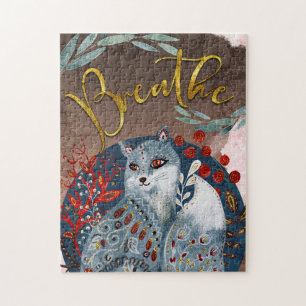 Boho Vintage Katze - Denken Sie daran zu atmen Puzzle