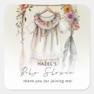 Boho Vintage-Kleidung Baby Shower Danke Quadratischer Aufkleber