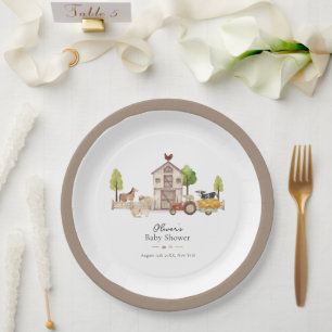 Boho Vintage Kleiner Traktor Baby Shower Pappteller
