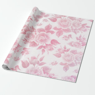 Boho-Vintage-Landhausstil weiße rosa Rosen florale Geschenkpapier