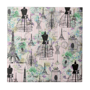 Boho Vintage Maneque schwarz rosa Rosen Blütenblüt Fliese