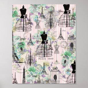 Boho Vintage Maneque schwarz rosa Rosen Blütenblüt Poster